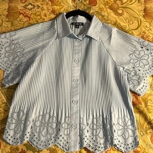 J. Crew Pleated eyelet-trim shirt in cotton poplin